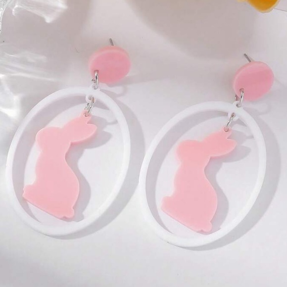 Pink and White Bunny Earrings - Picture 4 of 6